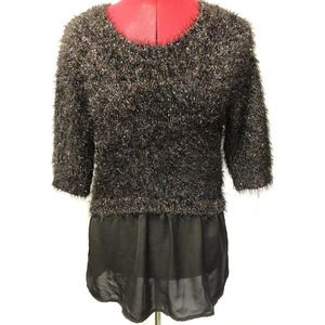Candie's Black Metallic Glitter Layered Sweater Women's Sz Medium
